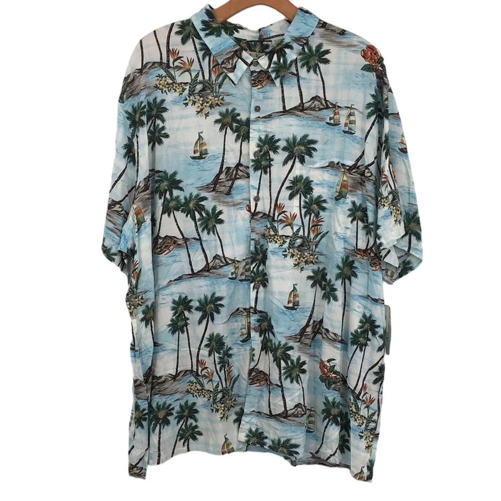 Batik Bay Button Up Shirt Mens 4XB Aqua Sports Beach Tropical Hawaiian Summer